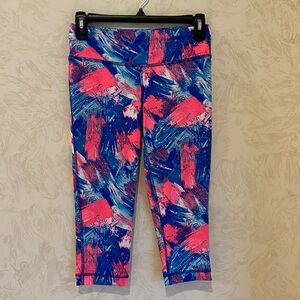 Material Girl Active Hot Pink & Blue Capri Paint Stroke Leggings Size S